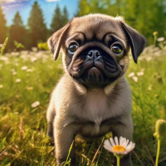 Pug with Wrinkled Face